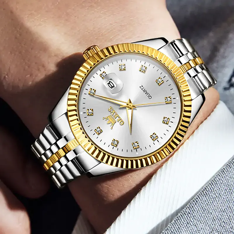 Olevs Luxurious Two-tone Couple Watch- 5526